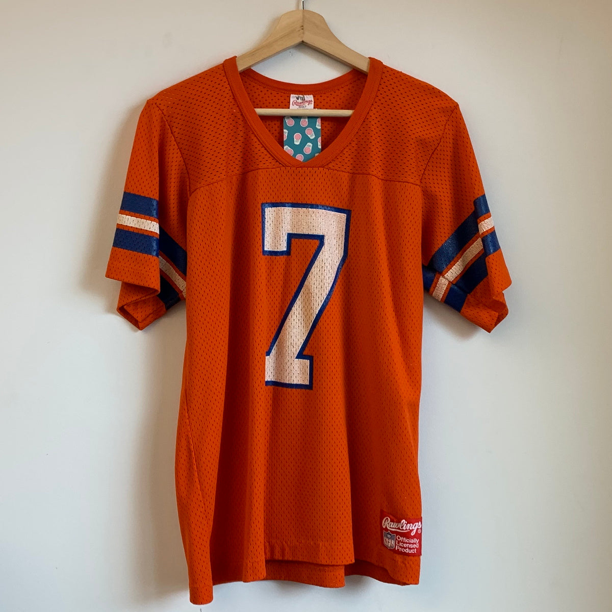 AuthenticThrowbacks Vintage 90's Original Denver Broncos #7 John Elway Orange White & Blue Classic Rawlings Football Jersey (Made in USA) (Size L)