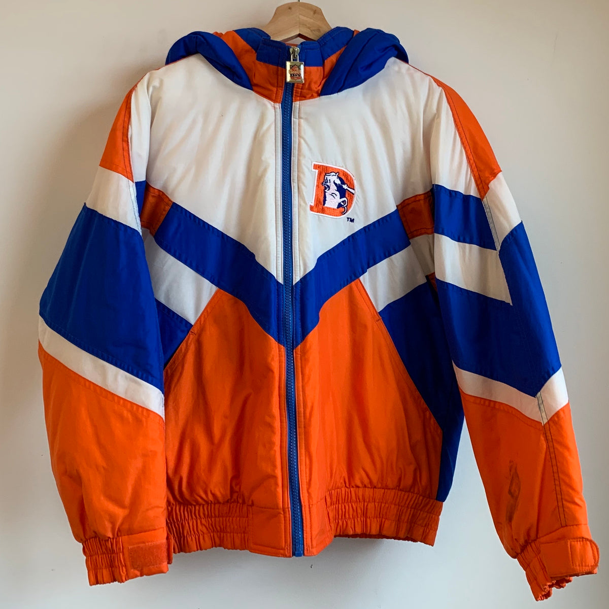 Vintage Men's Denver Broncos Blue & Orange Coat Size XL Puffer Jacket Parka