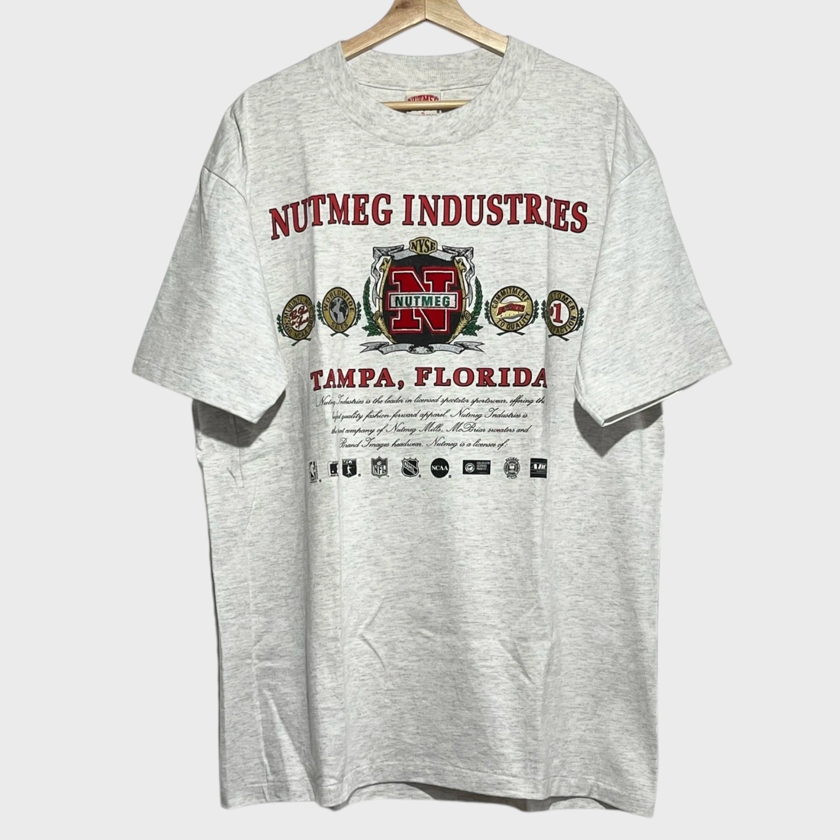 Vintage 1990s Nutmeg Industries Logo Tee Shirt XL