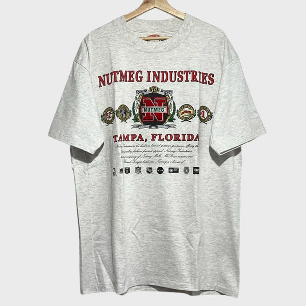 Vintage 1990s Nutmeg Industries Logo Tee Shirt XL