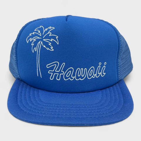 Vintage-1980s-Hawaii-Trucker-Hat-Palm-Tree- Blue-Laundry-PDX