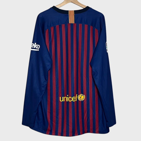 FC Barcelona 2018/19 Long Sleeve Home Soccer Jersey 2XL