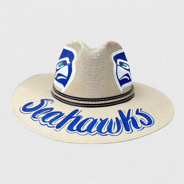 Vintage Seattle Seahawks Hand-Painted Straw Panama Hat L