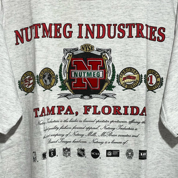 Vintage 1990s Nutmeg Industries Logo Tee Shirt XL