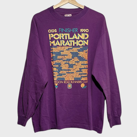 Vintage 1990 Portland Marathon Finisher Long Sleeve Tee Shirt XL