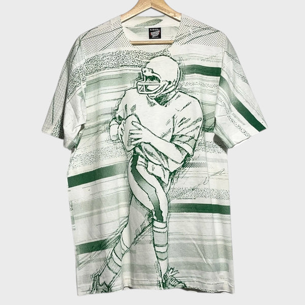 Vintage 1991 Spectra Graphics All-Over-Print Football Tee Shirt XL
