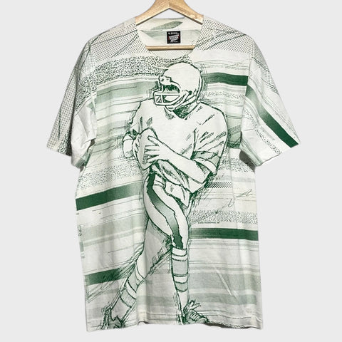 Vintage 1991 Spectra Graphics All-Over-Print Football Tee Shirt XL