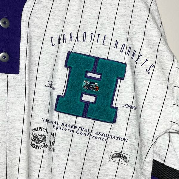 Vintage 1990s Charlotte Hornets Basketball Henley Tee Shirt M