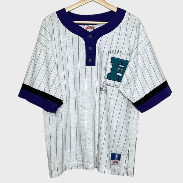 Vintage 1990s Charlotte Hornets Basketball Henley Tee Shirt M