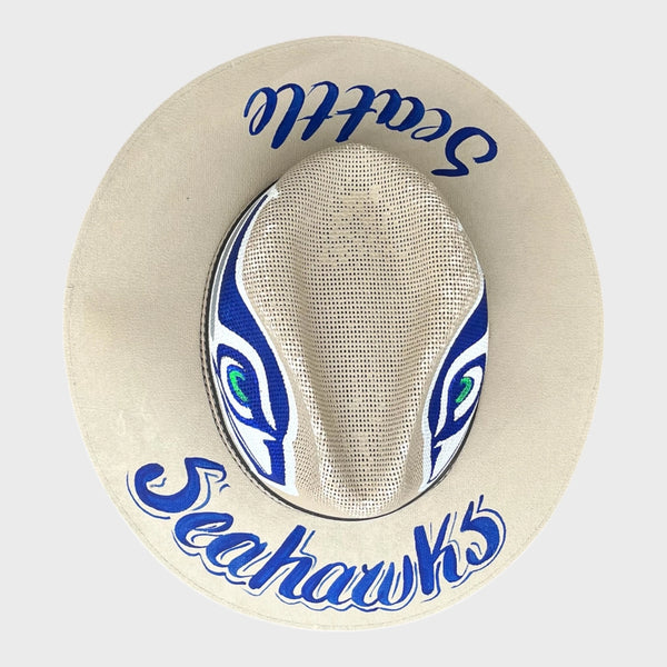 Vintage Seattle Seahawks Hand-Painted Straw Panama Hat L