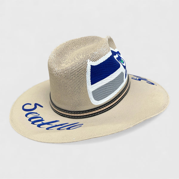 Vintage Seattle Seahawks Hand-Painted Straw Panama Hat L