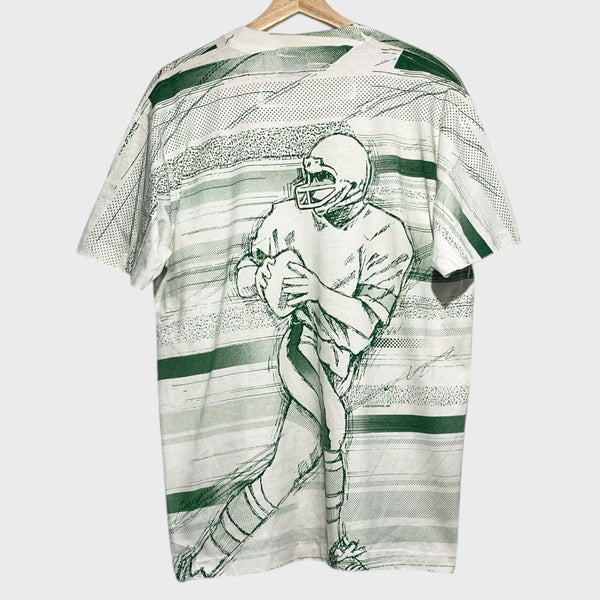 Vintage 1991 Spectra Graphics All-Over-Print Football Tee Shirt XL