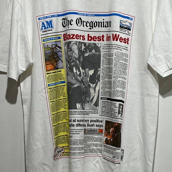 Vintage Portland Trail Blazers Newspaper Shirt Jerome Kersey Signed L