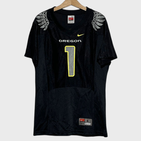 Black football jersey with 'Oregon' and number '1' on a white background