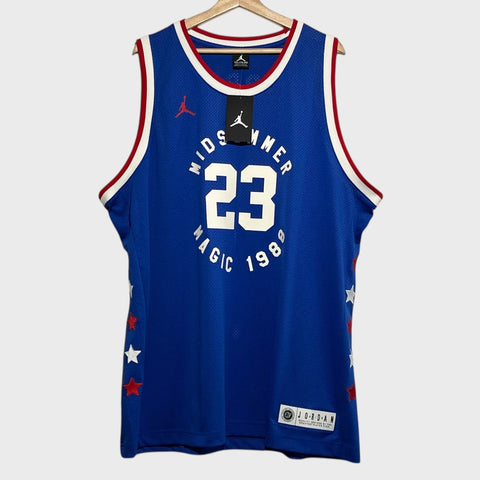 Blue basketball jersey with '23' and 'Midsummer Magic 1988' text on a white background