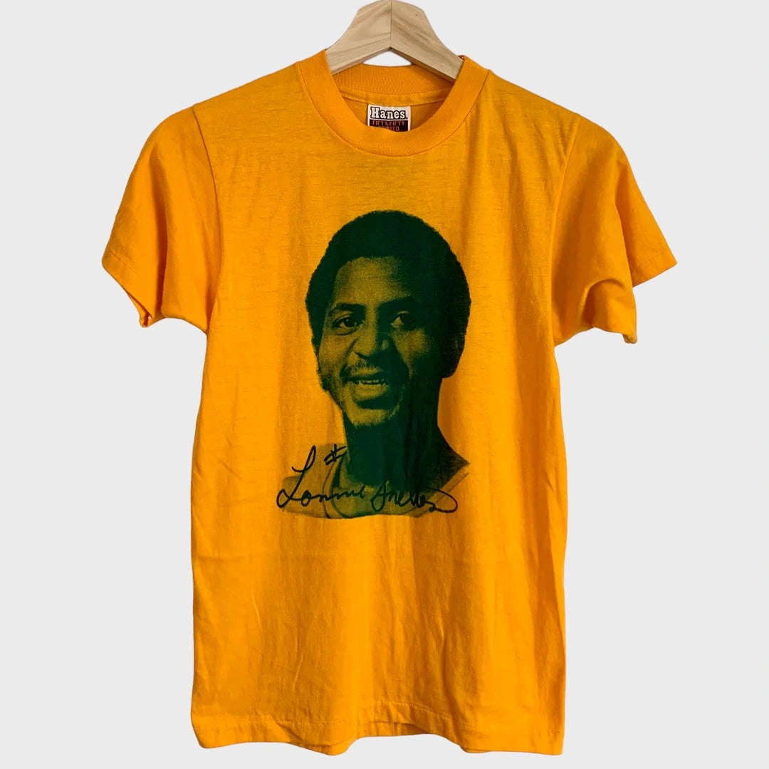 Vintage 1970s Lonnie Shelton Seattle SuperSonics Yellow NBA Basketball Tee Shirt Small Laundry PDX