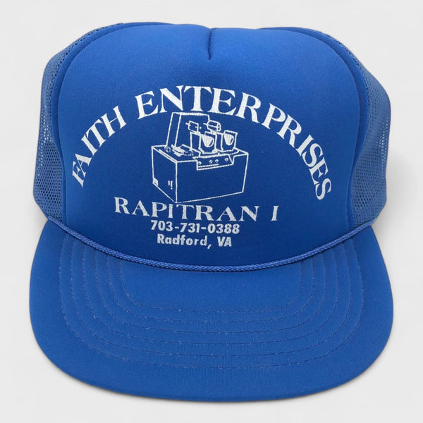 Vintage 1980s Faith Enterprises Rapitran I Blue Snapback Trucker Hat - Laundry PDX
