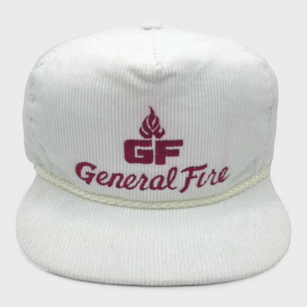 Vintage 1980s General Fire White Corduroy Strapback Hat - Laundry PDX