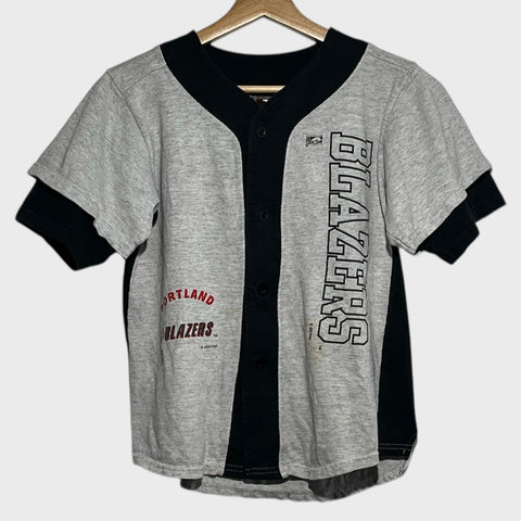 Gray and black baseball jersey with 'Portland Blazers' text on a white background