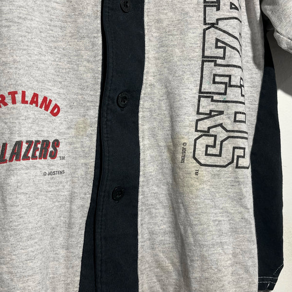 Gray and black baseball jersey with 'Portland Blazers' text on a light background