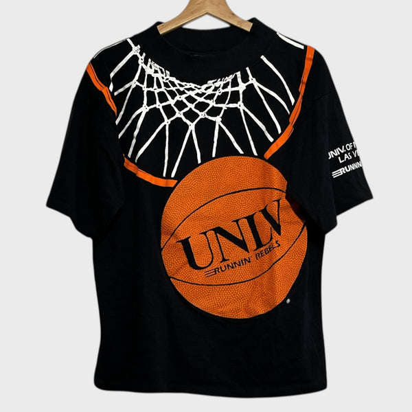 Black UNLV t-shirt with basketball and hoop design on a white background