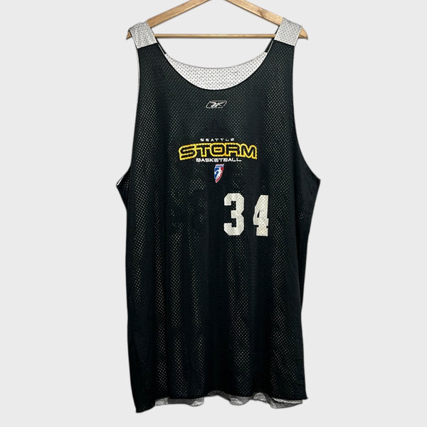 Black basketball jersey with 'Seattle Storm' and number '34' on a white background