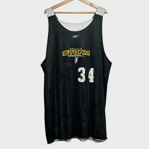 Black basketball jersey with 'Seattle Storm' and number '34' on a white background