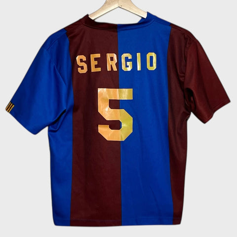 Two-tone blue and red striped soccer jersey with 'SERGIO' and number '5' on a white background