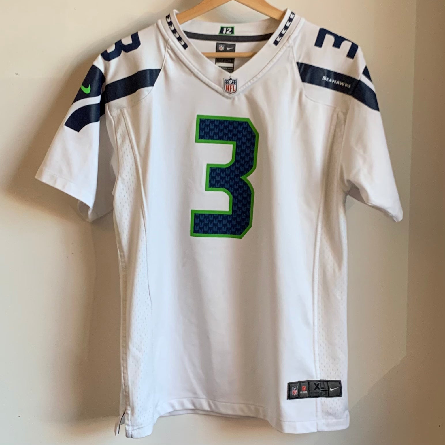 Youth Seattle Seahawks Russell Wilson Nike White Game Jersey