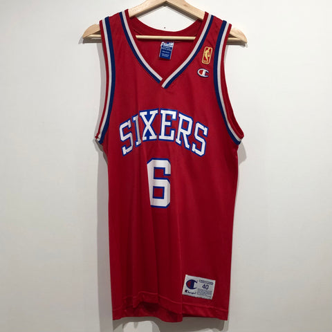 Vtg 90s NBA JERSEY CHAMPION AUTHENTIC SHORTS IVERSON 76ERS SIXERS White XL