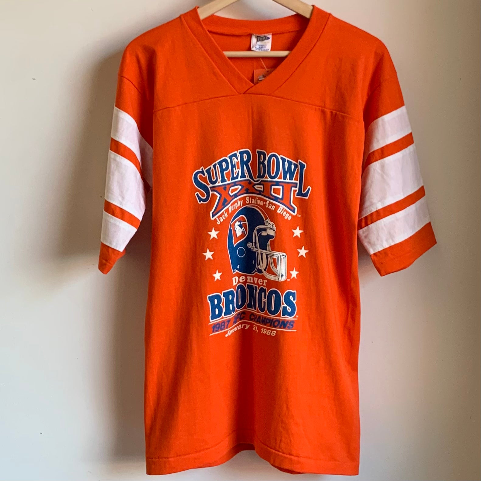 littleveggievintage Vintage 80s Thunder Tangerine Orange Mens Hockey Shirt Athletic Jersey Shirt- L As Is Sold As Costume
