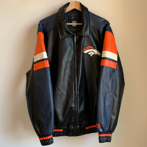 Buy the Vintage Official Pro Player Denver Broncos Leather Jacket Size M